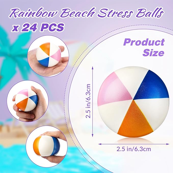 Jerify 24 Pcs Mini Beach Stress Balls 2.5 Inch Foam PU Relief Stress Ball Mini Rainbow Blow up Beach Balls Toys for Girls Boys Birthday Beach Hawaiian Party Favors Summer Pool Games (Light Color)