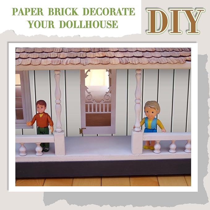 Flutesan 12 Pcs Miniature Dollhouse Wallpaper and Flooring Peel and Stick Mini DIY Self Adhesive Dollhouse Accessories 8.27 x 11.69 Inch (Wood Paneled Wall)