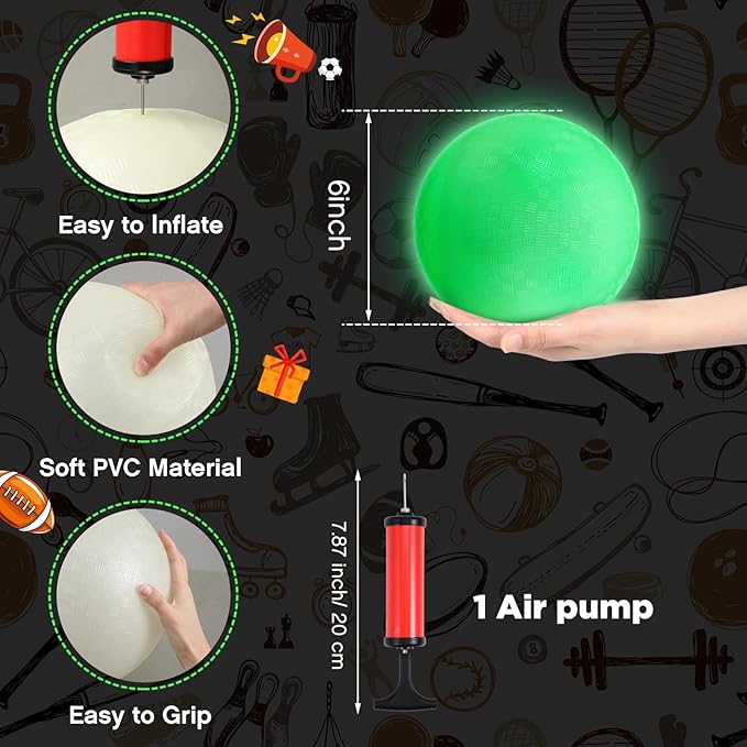 Hiboom Glow in The Dark Kickballs Dodgeballs Light up Playground Bouncy Balls with Pump for Adults Playground Backyard Outdoor Glow in The Dark Activities