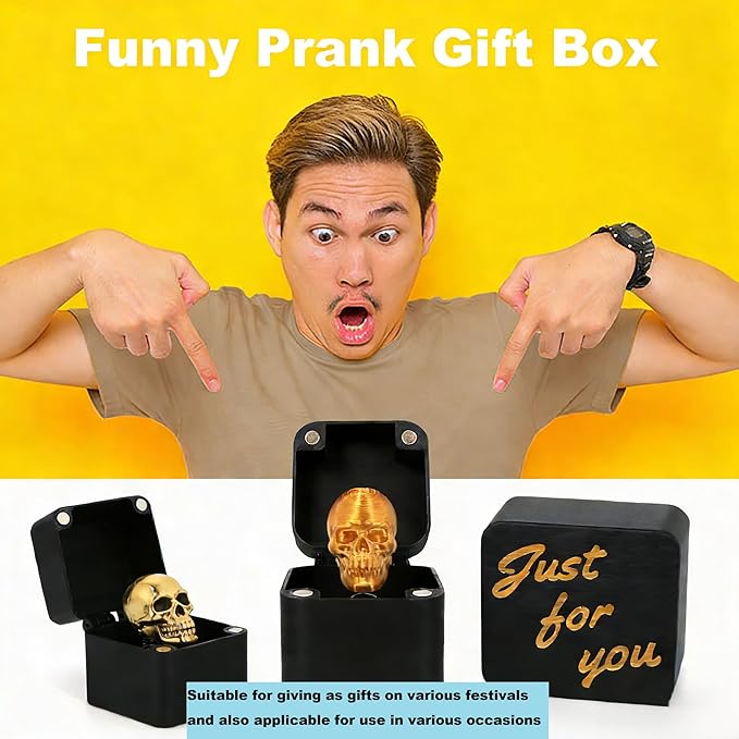 CXY Pop-Up Gold Skull in a Box - Funny Prank Gift Box for Adults, Novelty White Elephant Gifts, Cool Quirky Office Joke for Men & Women-A2