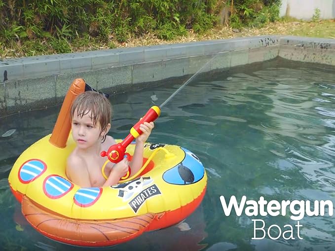 Pool Floats Kids with Water Gun, Pirate Ship Float for Toddler, Blow Up Swimming Pool Toys, Summer Fun Pool Inflatables Floaties for Boys Girls and Child, Outdoor Water Toys for Kids Ages 3-5 4-8