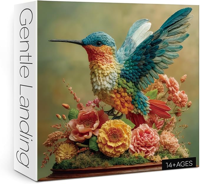 Colorful Hummingbird Flower Puzzles for Adults 1000 Pieces, Aesthetic Bird Wildflower Jigsaw Puzzle, Difficult Animal Art Puzzles