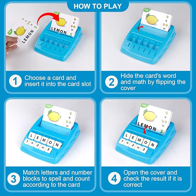 Matching Letter Game for Kids, 2 in 1 Educational Toys Alphabet Spelling & Reading, Number & Color Recognition Learning Flash Cards Birthday Gifts for Preschool Kindergarten Boys & Girls (Light Blue)