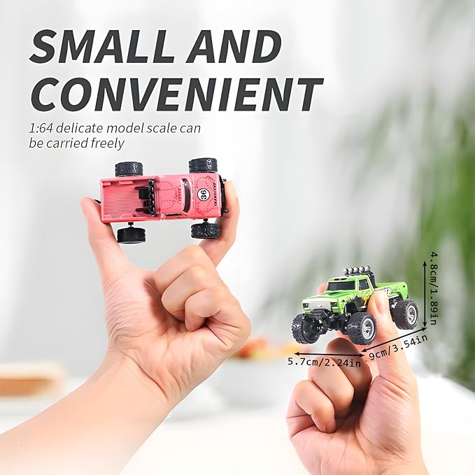Mini Monster Truck, 1:64 Scale Remote Control Car with Lights, 2.4GHz Off-Road RC Truck, USB Rechargeable RC Car with Adjustable Speed for Kids Indoor & Outdoor Racing (Orange)