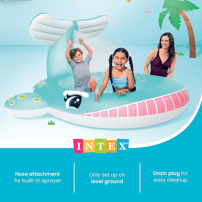 Intex 57440EP Inflatable Whale Spray Kiddie Pool for Kids 2+, 79" x 77" x 36" - Small Blow-Up Splash Pool & Sprinkler, Backyard Toddler Play Center