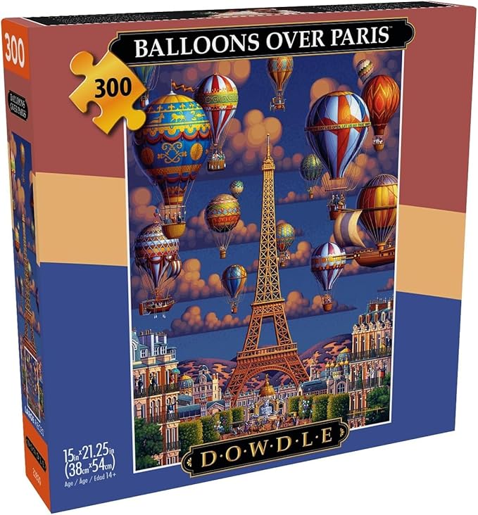 Buffalo Games - Dowdle - Balloons Over Paris - 300 Piece Jigsaw Puzzle for Adults -Challenging Puzzle Perfect for Game Nights - Finished Size is 21.25 x 15.00