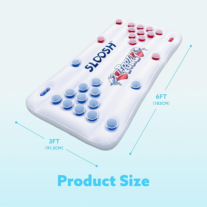 SLOOSH Pool Toys Games Set - Pong Toss Game Water Toys for Adults Kids Family Games, Inflatable Floats Lounge Raft Floating Swimming Pool Accessories 6x3 FT Table with 10 Pong Balls for Parties
