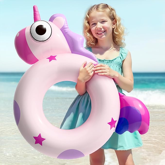 Pool Wave Kids Swim Ring Pool Floats, Girls Unicorn Inflatable Swimming Tube Floaties, Toddler Outdoor Water Floating Toy for Beach Lake, Summer Party Gift for 3 4 5 6 7 8 Year Old Children Teen