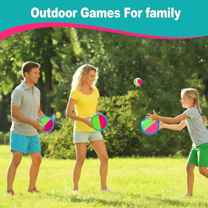 Toss and Catch Ball Set – Family Outdoor Games, Games for Kids Ages 4-8 +, Beach Kids Toys Great for Boys and Girls, Ideal for Birthday Includes 4 Paddles 4 Sticky Balls (36 Months+)