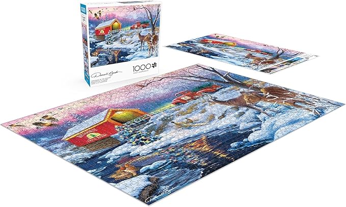 Buffalo - 1000 Piece Darrell Bush Christmas in the Country Jigsaw Puzzle - Winter, Holiday Scene with Deer and Christmas Tree - Challenging Puzzles for Adults and Families