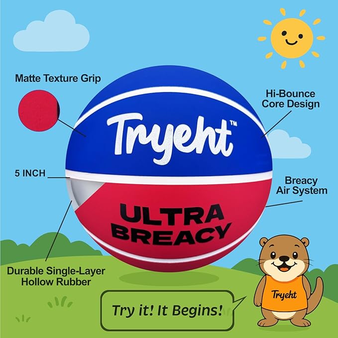 Mini Basketball, 5-Inch Self-Inflating Rubber Ball – No Pump Needed, High-Bounce Breacy Ball for Indoor Mini Hoop & Outdoor Play