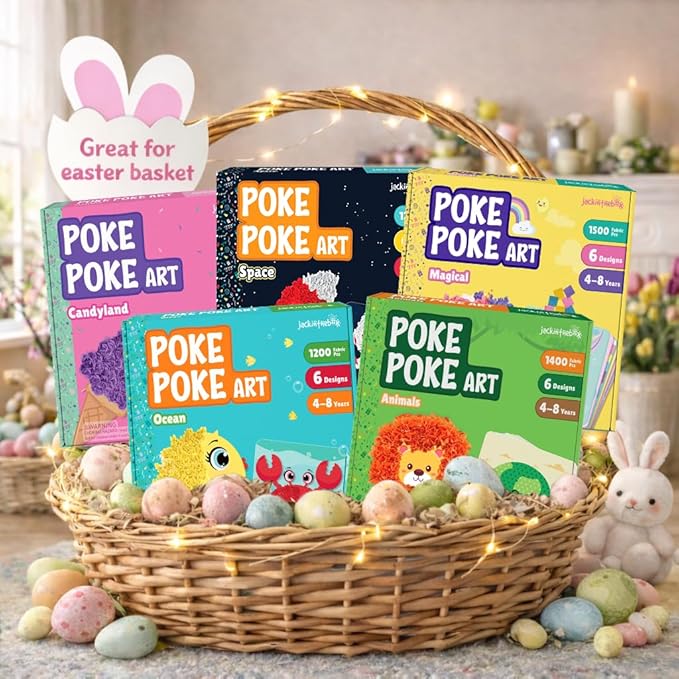 jackinthebox Poke Poke Art for Kids - Candyland Theme, Mess-Free Fabric Art and Craft, Flower Pressing Kits, Gift for Kids, DIY Activity Boy Gift, Easter Gifts for Girls and Boys Ages 4 5 6 7 8