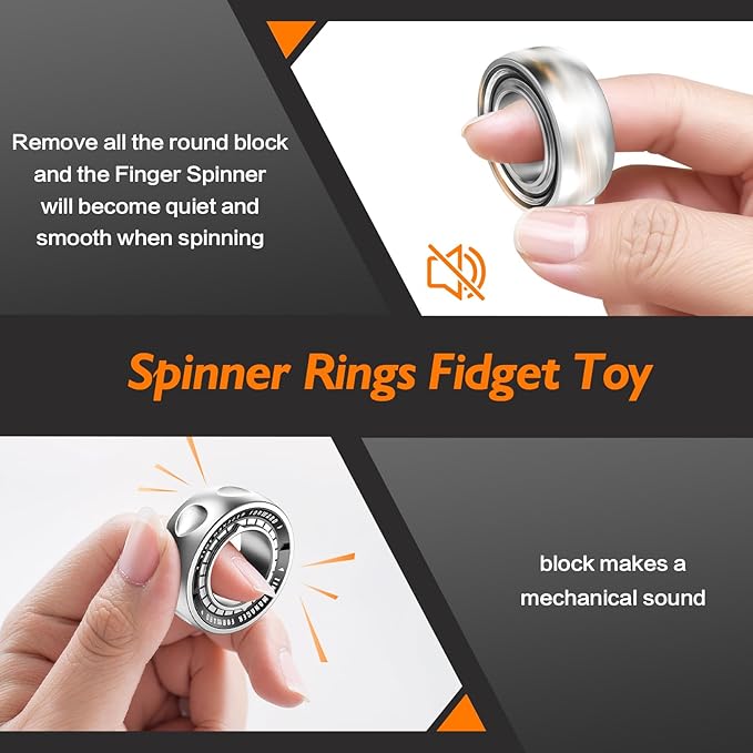 Upgraded Fidget Spinner for Stress Relief Magnetic Fidget Ring Toy with Mechanical Sound Sensory Stress Toys Anxiety EDC Relief Slider Tool Figette for Adults & Teens,Kids,Grey