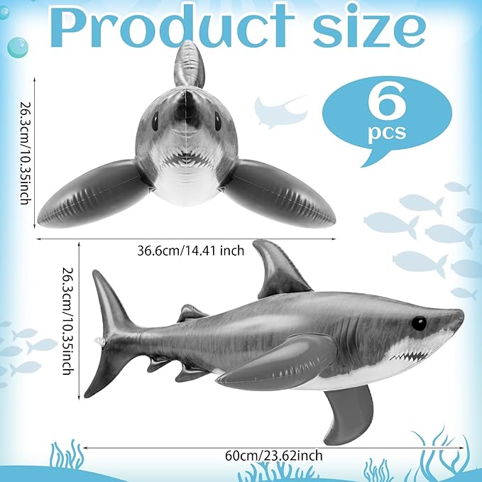 Leyndo 6 Pieces 23.6 Inch Summer Inflatable Shark Pool Balloons Large Inflatable Shark Pool Birthday Party Decorations Animal Float Ornament for Birthday Party Favors Supplies Gift