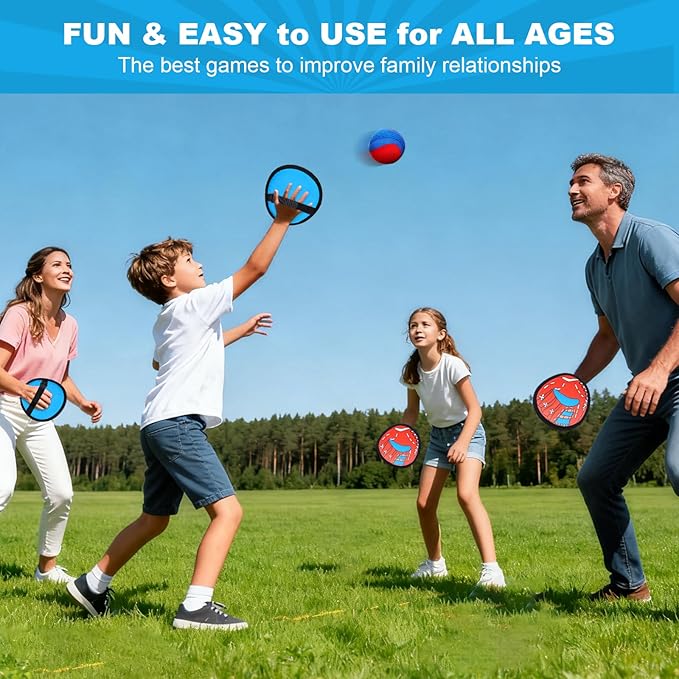 Toss and Catch Ball Game Outdoor Toys for Kids Baseball Pool Yard Outside Game Toys for Boys and Girls, Toddler Baseball Training Glove with 4 Paddles and 4 Balls