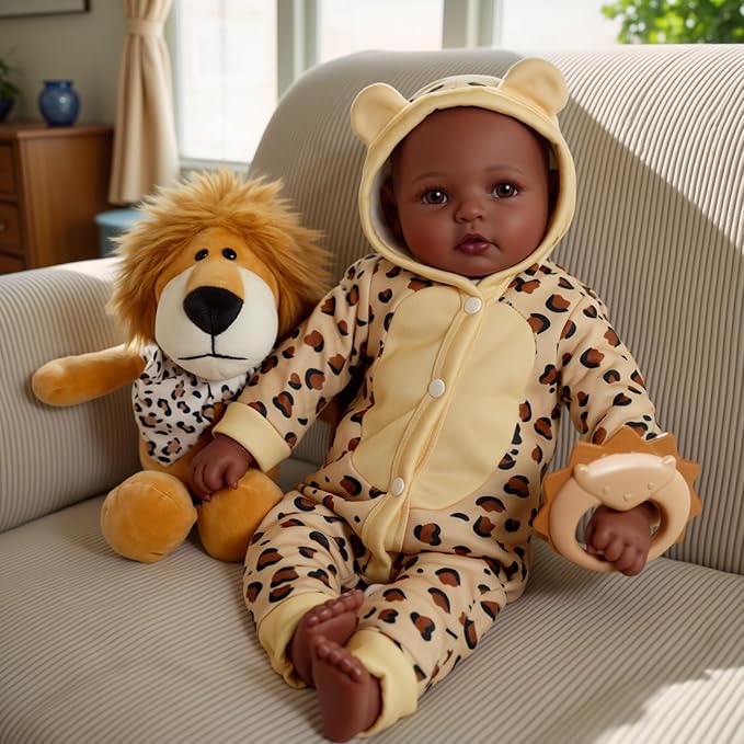 BABESIDE Adorable Lifelike Black Baby Doll - 17" Handmade Realistic African American Baby Dolls with Premium Outfit & Accessories Pretend Play Gift for Kids Age 3+