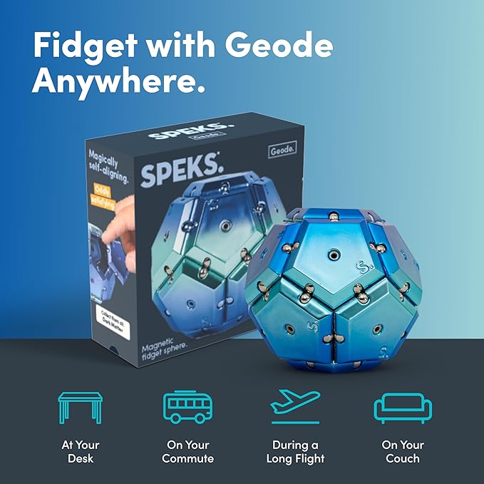 Speks Geode Magnetic Fidget Toy | Sensory Desk Toy for Adults & Teens 14+ | Stress Relief Gift | Sphere, Blue