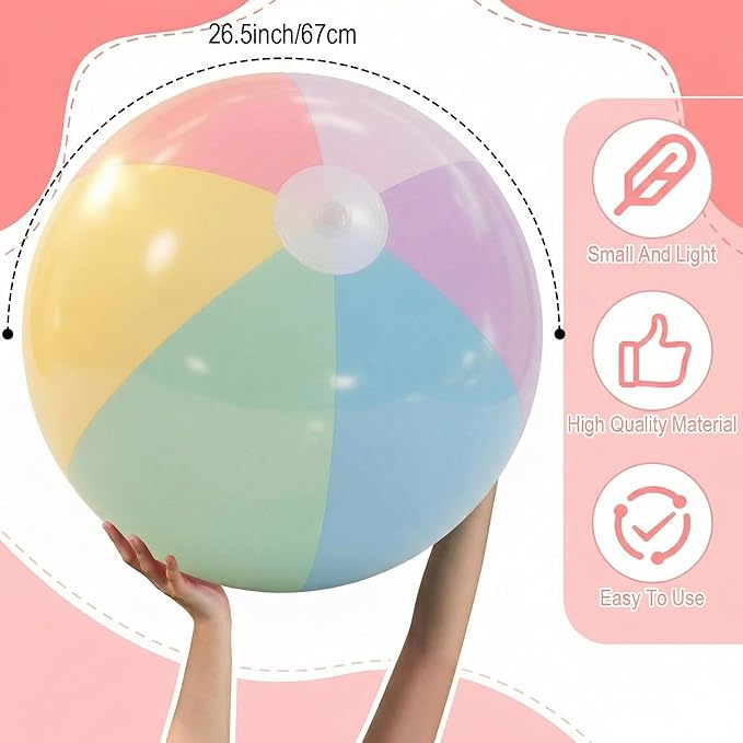 12 Pcs Pastel Inflatable Beach Balls Bulk Pastel Color Jumbo Big Beach Balls Baby Shower Birthday Summer Swimming Party Decorations Favor Water Games(26.5 Inch,Macaron Color)