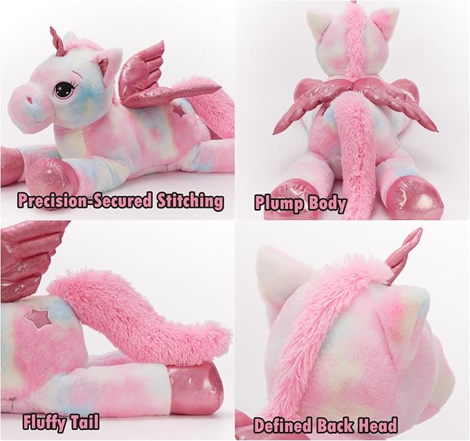 Tezituor 43 Inch Rainbow Pink Unicorn Stuffed Animal with Wing, Giant Stuffed Unicorn Plush Toys for Girls Kids Boys Women,Soft Plushie Gifts for Valentines Day,Christmas, Birthday Party