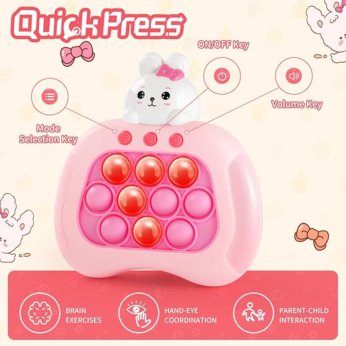 Easter Bunny Pop Push Game,Easter Basket Stuffers,Sensory Pop Fidget Toys for Kids with Autism,Easter Egg Fillers Bunny Quick Push Light Up Game Gifts for Girls Boys﻿
