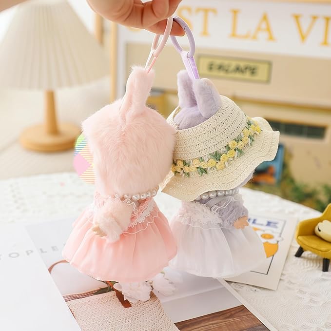 Clothes for Lububu Dolls(No Doll) Accessories, Outfit Set 5 Pieces Gauze Dress for 17cm Doll, Romantic Hat Skirt Shoes Doll Clothing Set Replacement White