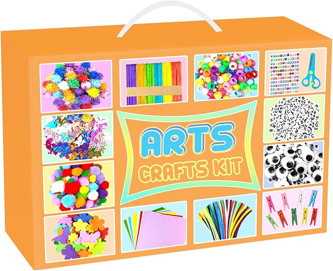BNUZEIYI 2000 PCS Arts and Crafts Supplies for Kids All-in-1 Craft Kit with Pipe Cleaners Craft Box Set DIY Crafting Supply School Supplies Toys Gifts for Girls Boys Ages 4-6, 6-8, 8-12, Orange