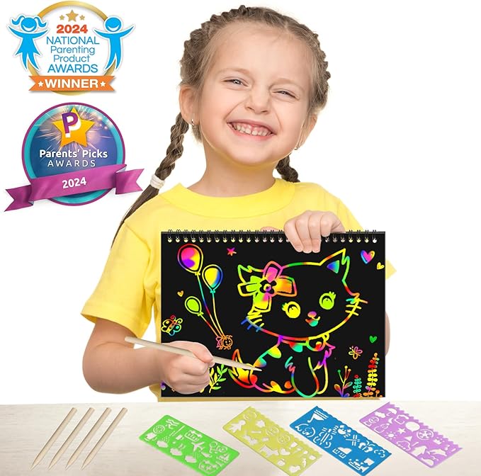 ZMLM Scratch Paper Art Craft: 2 Pack Rainbow Scratch Notebooks Easter Basket Stuffers for Toddler Crafts for Kids Ages 4-8,Easter Gifts for Kids Girls Boys School Birthday Party Toys School Activity