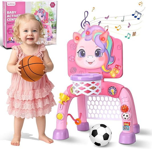 Toddler Basketball Hoop&Soccer Goal,Toys for 1 2 3 Year Old Girls,1+ Year Old Girl Gift 1st Birthday Chirstmas, Baby Sports Toy with Light Sound Music,12-18 Months Baby Activity Center