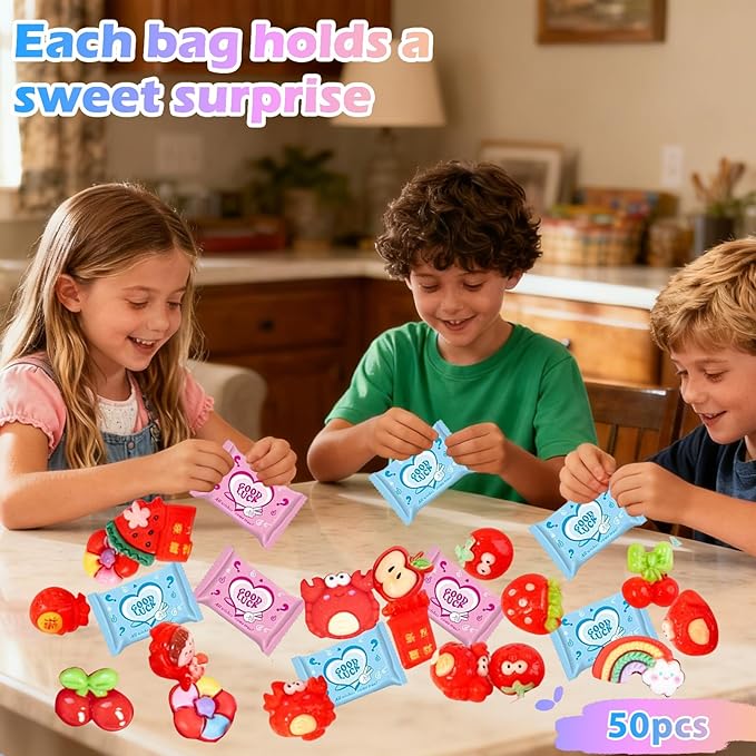 50 Pcs Red Series Mystery Mini Resin Blind Bag – Cute Tiny Figurines for Collecting, DIY Crafts, Dollhouse Decor, Christmas Stocking Stuffers & Holiday Surprise Gifts