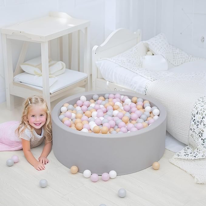 GOGOSO Ball Pit Balls for Toddler, Baby Plastic Playballs Kids Soft Pastel Pelotas Non-Toxic BPA-Free,Pink+Grey+Beige+White,100 Balls