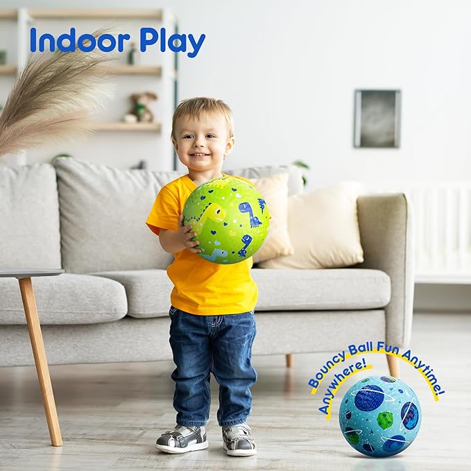 U&C Planet Playground Balls for Toddlers 1-3, 2 Pack 6 inch 8.5 inch Kickball for Kids Outdoor Indoor, Catoon Rubber Balls with Pump, Child Gift for Boys Girls 1-3 3-5 5-10