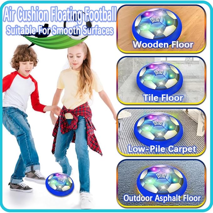 JRD&BS WINL Light Up LED Hover Soccer Ball Toys for Kids - Indoor Air Soccer Floating Training Ball with Glowing LED, Gift for Boys and Children, Blue