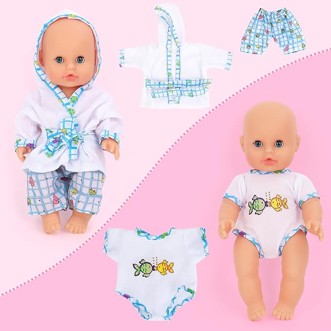 deAO Baby Doll Set with Bathtub,11PCS Doll Bath Set - Real Working Bathtub with Detachable Shower Spray,Toy Gift Set for 3+ Years Old Kids