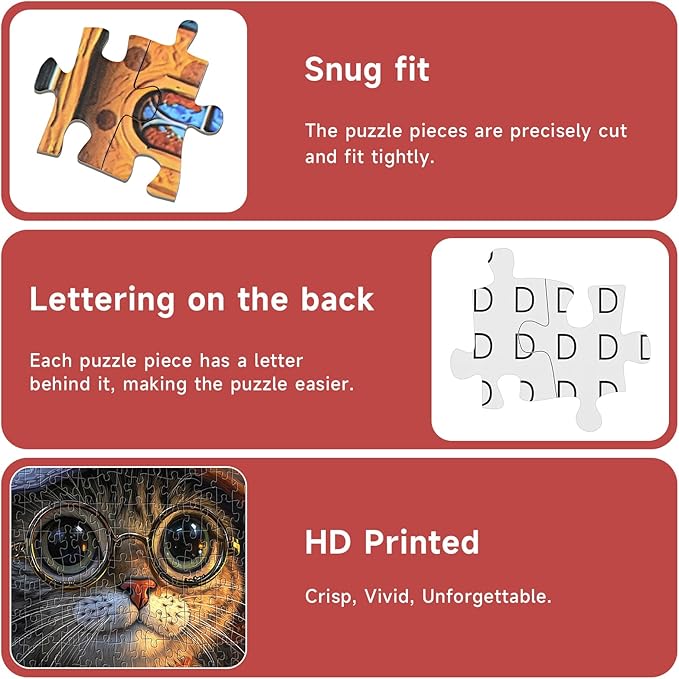 Whimsical Wizard Cat 1000 Piece Jigsaw Puzzle for Adults - Magical Library Scene with Pumpkin & Candles, Poster & Lettered Back, 22.8" Square HD Quality, Unique Gift for Cat & Fantasy Lovers