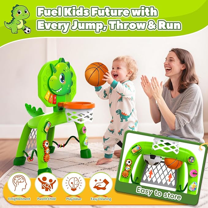 Toddler Basketball Hoop & Soccer Goal, Toys for 1 2 3 Year Old Boys, Kids Sports Toy with Light Sound Music, Toys for Baby 12-16-18 Months, Christmas Birthday Gifts for Ages 1-3