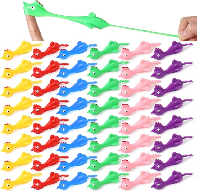 Hungdao 48 Pcs Slingshot Chickens Finger Slingshot Toys Rubber Funny Flying Chicken Gifts for Kids Adults Party Favors Carnival Easter Basket Stuffers Birthday Goodie Bag Novelty Gag Gifts