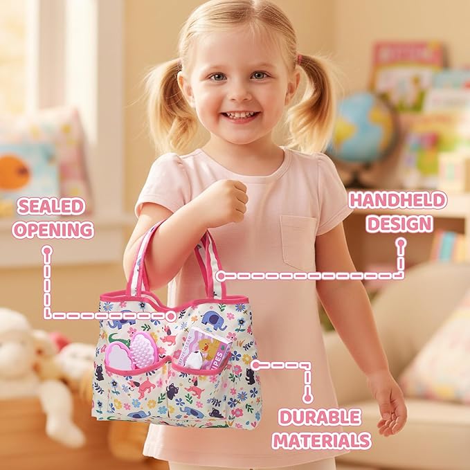 Baby Doll Accessories Set in Gift Box, 16 Pack Baby Doll Feeding Caring Kit with Pacifiers & Diaper Bag & Magic Bottles, Birthday / Christmas Party Goody Bag Stuffer, Toddler Kid Girl Pretend Play Toy