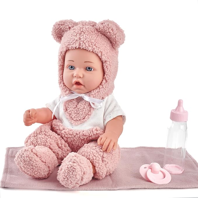 Enjoyin 12" Baby Doll with Accessories for Toddler Girls Ages 3+ | Includes Pink Outfit, Pacifier, Bottle & Soft Blanket | Interactive Role-Play Toy for Kids