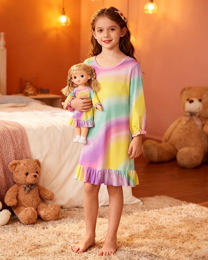 LQSZ Doll and Girl Matching Nightgown Outfit Pajamas Nightie Nightgown for Girls and Dolls Clothes
