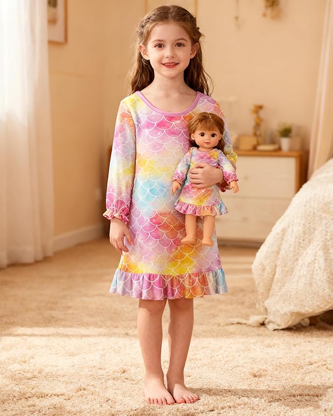 LQSZ Doll and Girl Matching Nightgown Outfit Pajamas Nightie Nightgown for Girls and Dolls Clothes