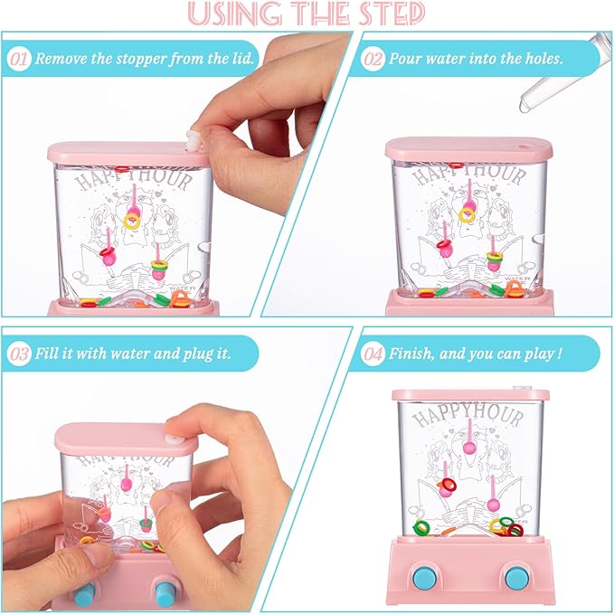 Gejoy 4 Pieces Water Games Handheld Easter Basket Stuffers for Kid Water Ring Toss Handheld Game Mini Retro Pastime Car Toys Fidget Autism Toys for Easter Children Boys Girls Birthday(Elegant Style)
