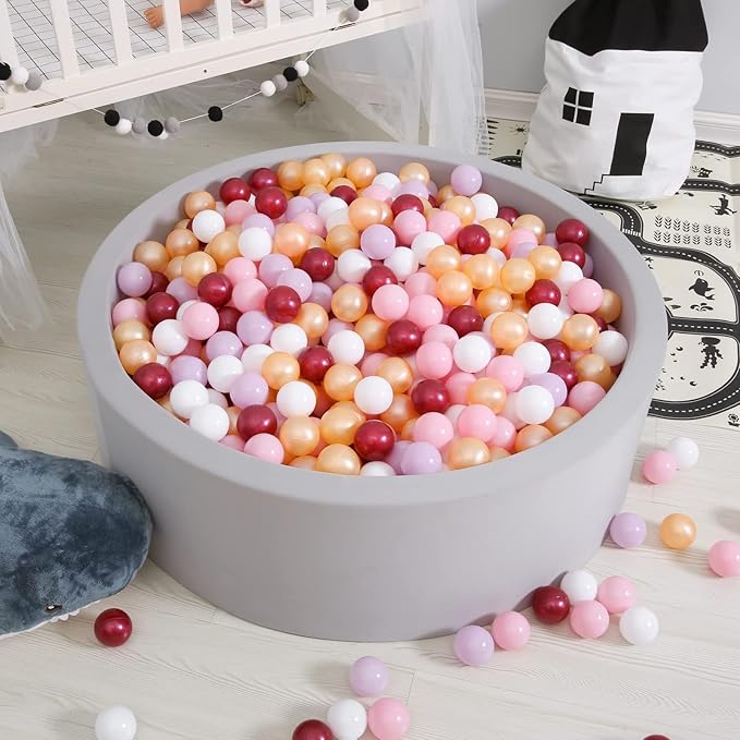 GOGOSO Ball Pit Balls for Toddler, Baby Plastic Playballs Kids Soft Pastel Pelotas Non-Toxic BPA-Free,Pink+Gold+White+red+Purple,100 Balls