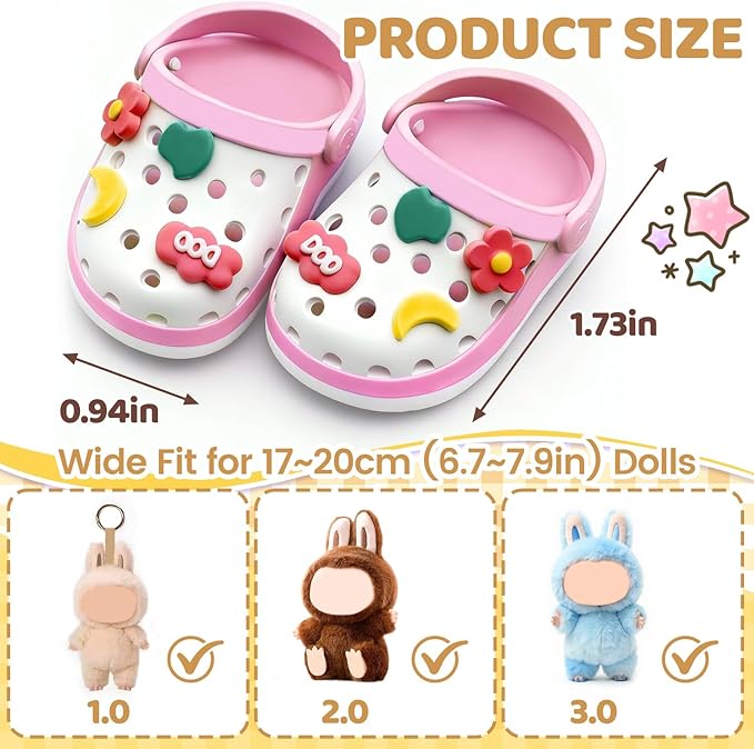 Doll Shoes,6.7in(17cm) Plastic Doll Dress up Shoes,Doll Decoration Accessories for Mini Clog Shoes with Cute Decoratives,Dual-Tone Oil Painting Design with Removable Ornament (Pink)