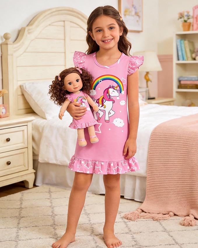 LQSZ Doll and Girl Matching Nightgown Outfit Pajamas Nightie Nightgown for Girls and Dolls Clothes
