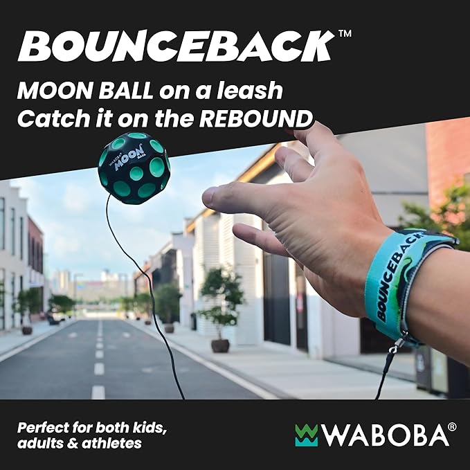 Waboba Bounceback Returning Black and Blue Moon Ball Hyper Bouncy Balls, Extreme Bounce and Fun, Super High Bouncing Ball for Active Play and Outdoor Games