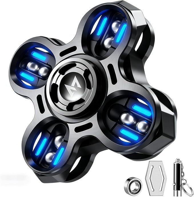 Fidget Spinners,2 in 1-Tuning Fork Fingertip Fidget Spinner Gifts for Adults Stress Anxiety ADHD Relief Fidgets, Metal Finger Hand Spinner with Luminous, Absorb Solar Light Then Release in Dark