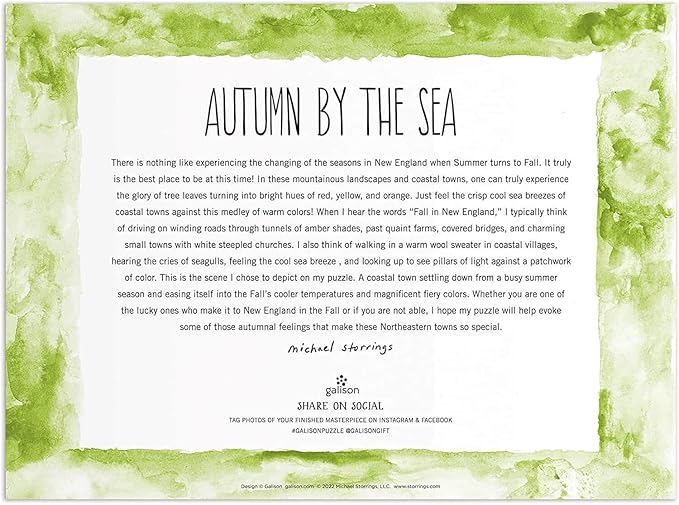 Galison Michael Storrings Autumn by The Sea 1000 Piece Puzzle from Galison - 27" x 20" Beautifully Illustrated Puzzle, Thick & Sturdy Pieces, Perfect Activity for Chilly Fall Weather!
