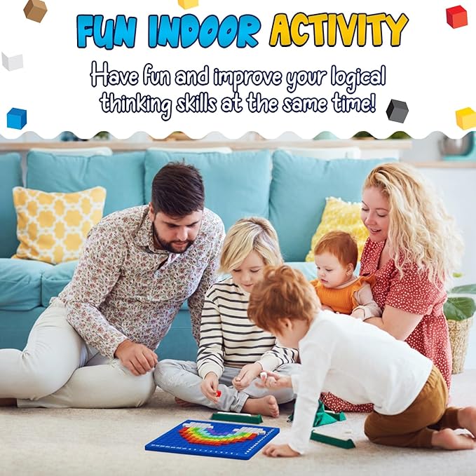 PIXMIX Pixel Building Art Kit for Kids Ages 5+ – STEM Toy for Boys & Girls, Creative Learning & Sensory Activity – 16x16 Board, 1000 Pieces, 200+ Multi-Level Challenges