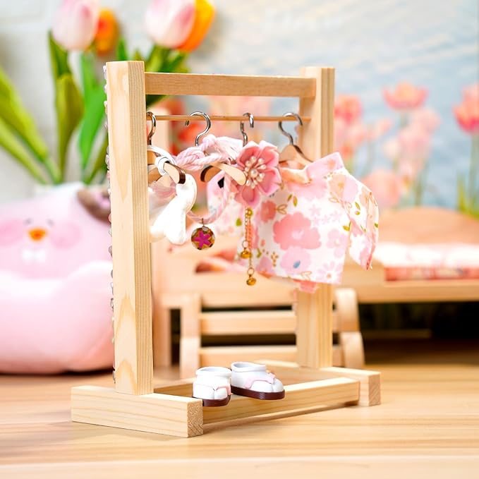 17cm Doll Clothes,Outfit Accessories Kimono Set for 6.7inch Dolls Girl, Kawaii Chic Style Flower Hairbow+Pink Clothing+Cute MasK+Shoes(NO Doll)