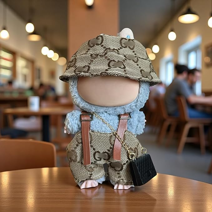 17cm Doll Clothes for lububu ，Clothes Suitable for lububu Dolls Outfits and Accessories Set，Including cl othes + hat + Bag - Brown Doll Clothing Set，Doll not Included (COFFEE2)